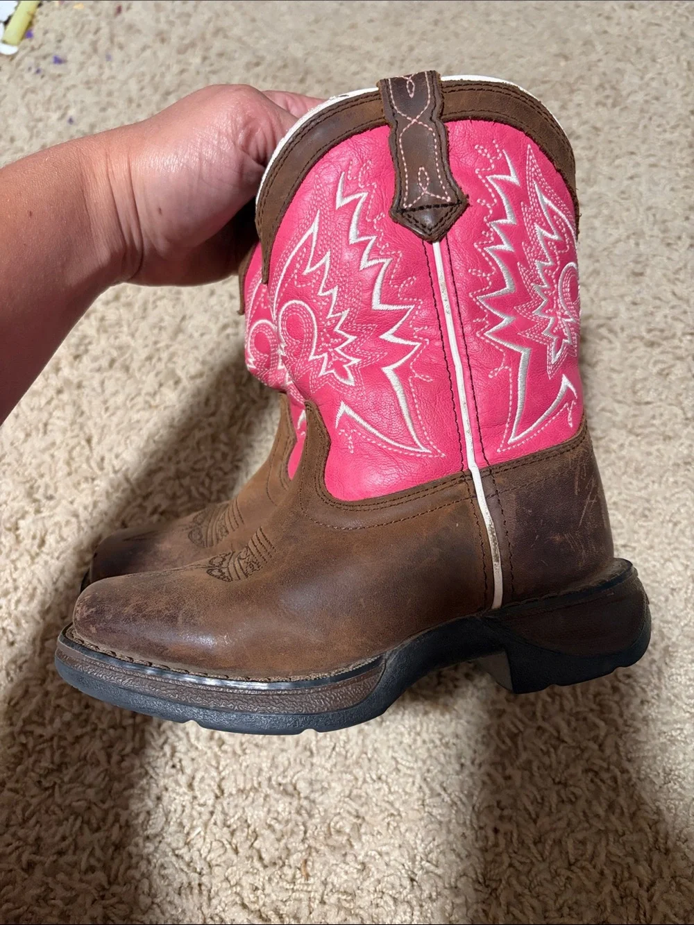 Cowgirl Durango Boots- Brown Boots with Pink/Red tops